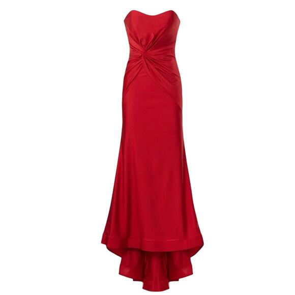 Vaviana Red Strapless Twist Front Satin Maxi Gown Women’s Size 0 - Picture 3 of 8
